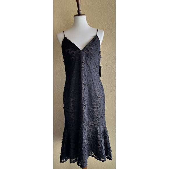 Vera Wang Women's Black Floral Ruffle Lace Cocktail Dress Size 8 - Picture 2 of 11